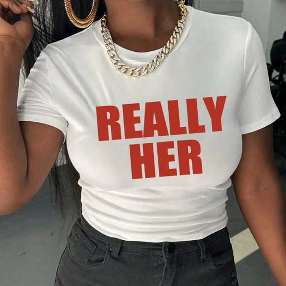 White Casual Women's Letter Graphic Crop Tee - Picture 4 of 5